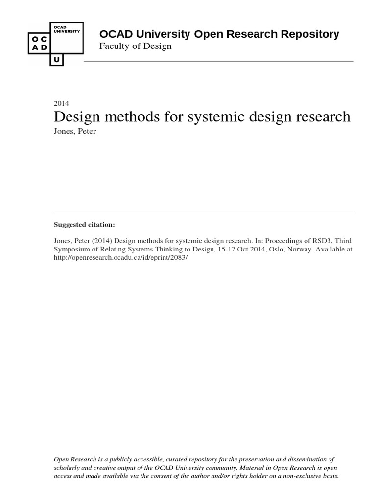 Design Methods For Systemic Design Research: OCAD University Open ...