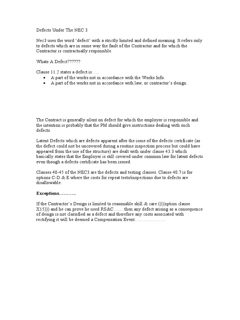 Understanding Defects in NEC3 Contracts | PDF | Technology & Engineering