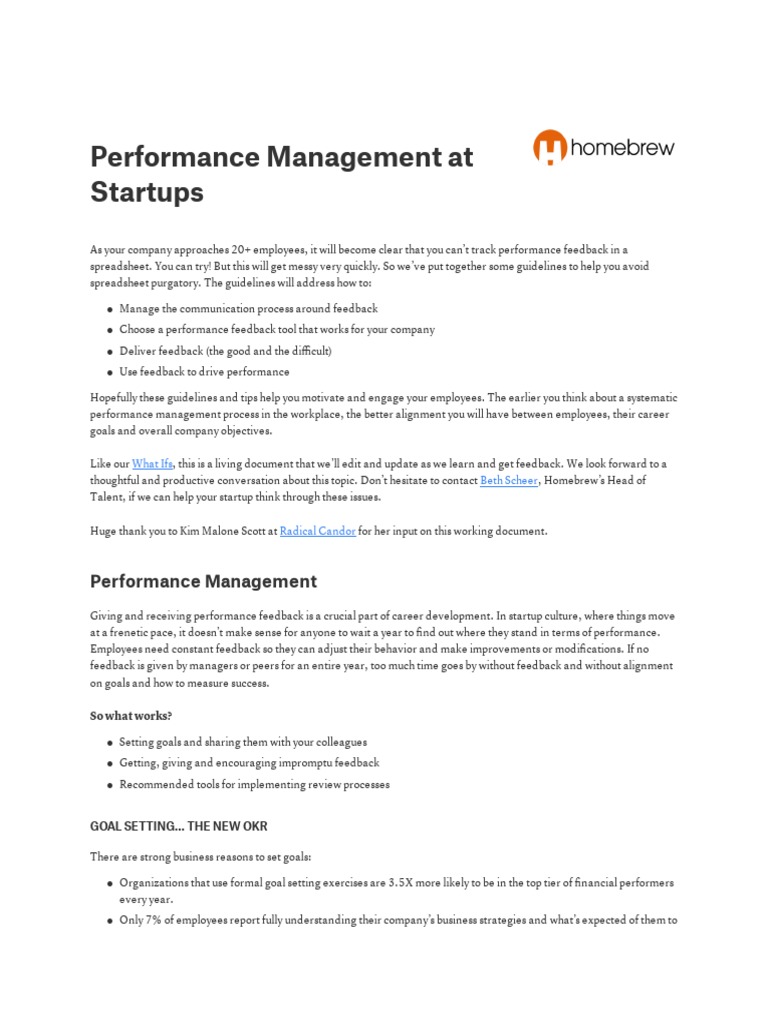 Performance Management Guidelines for Startups | PDF | Employment | Goal