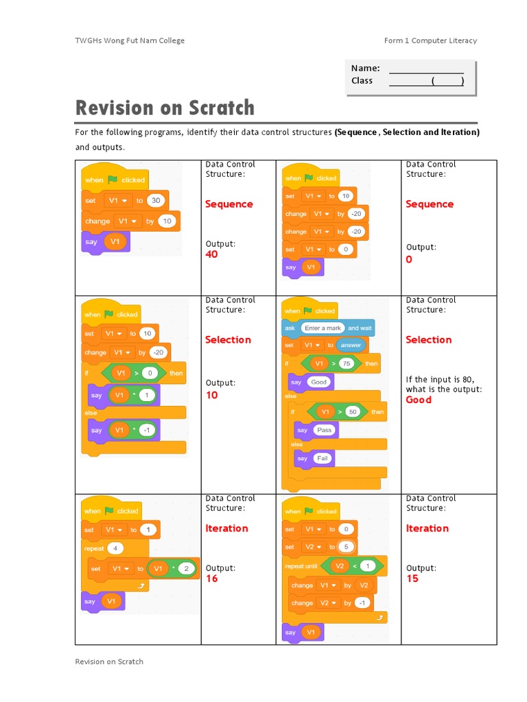 Scratch Data Control Structures Revision | PDF | Input/Output ...