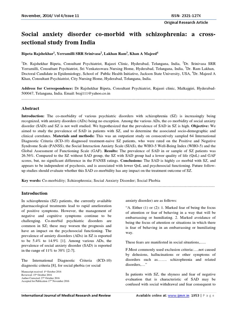 Social Anxiety Disorder Co-Morbid With Schizophrenia | PDF | Mental ...