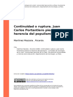 Continuidad o Ruptura. Juan Carlos Portantiero Piensa La Herencia Del Populismo