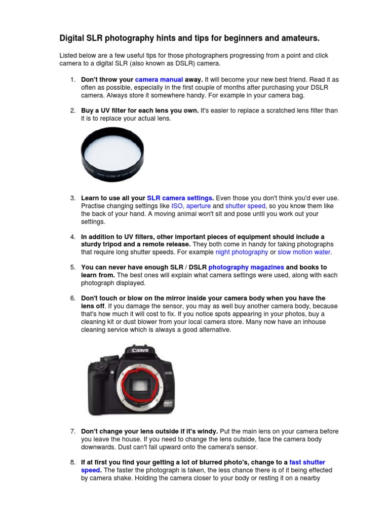Digital SLR Photography Hints and Tips For Beginners and Amateurs | PDF ...