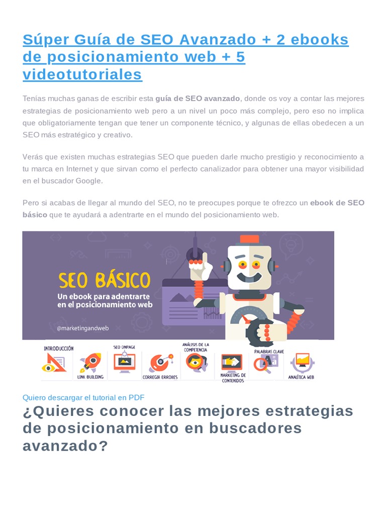 Guía Completa de SEO Avanzado | PDF | Posicionamiento en buscadores | Blog