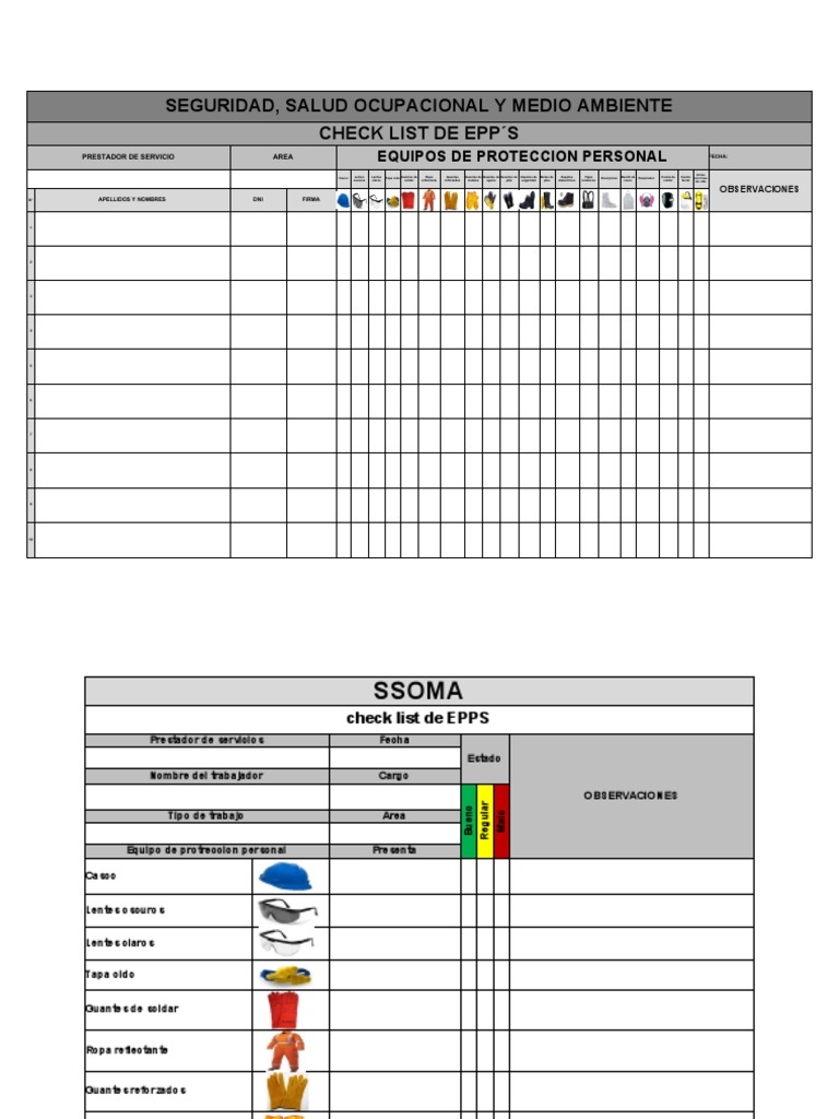 Check List de EPP para Ingreso Laboral | PDF | Equipo de protección ...
