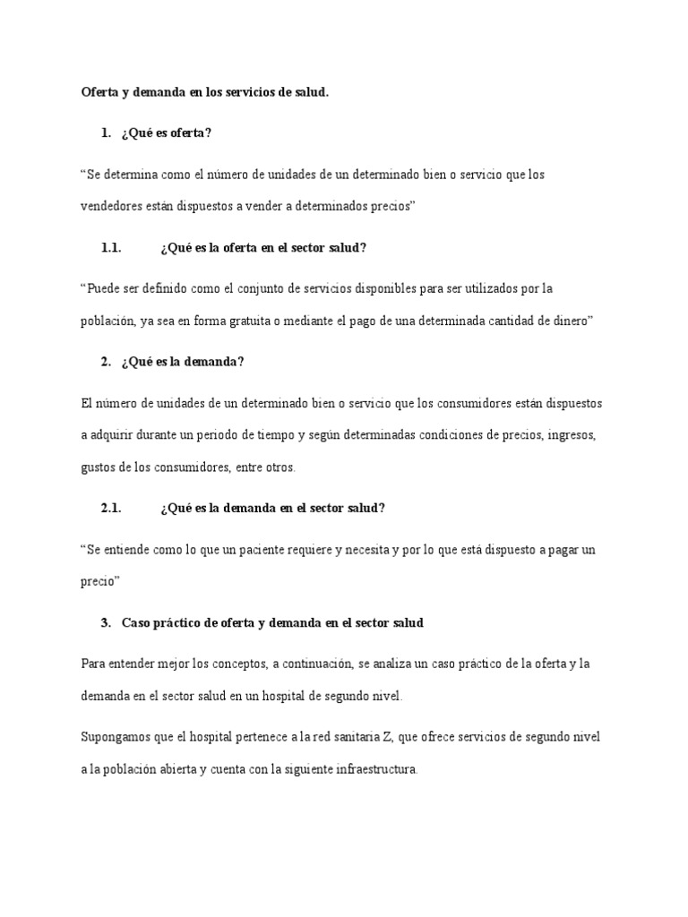 Oferta y demanda en servicios de salud | PDF | Oferta (economía) | Hospital