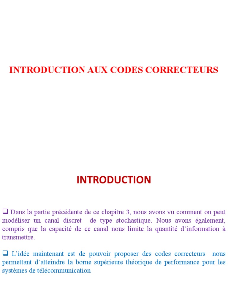 Introduction aux codes correcteurs | PDF | Détection et correction des ...
