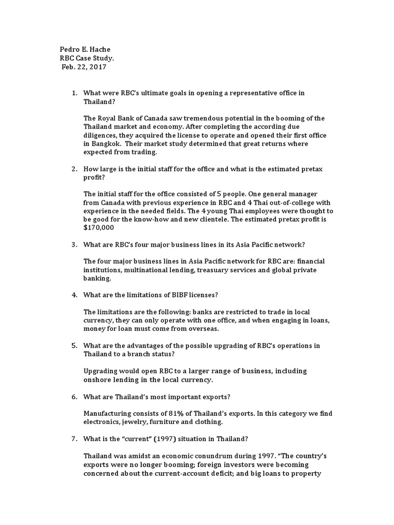 Rbc Case Study Pdf Thailand International Monetary Fund