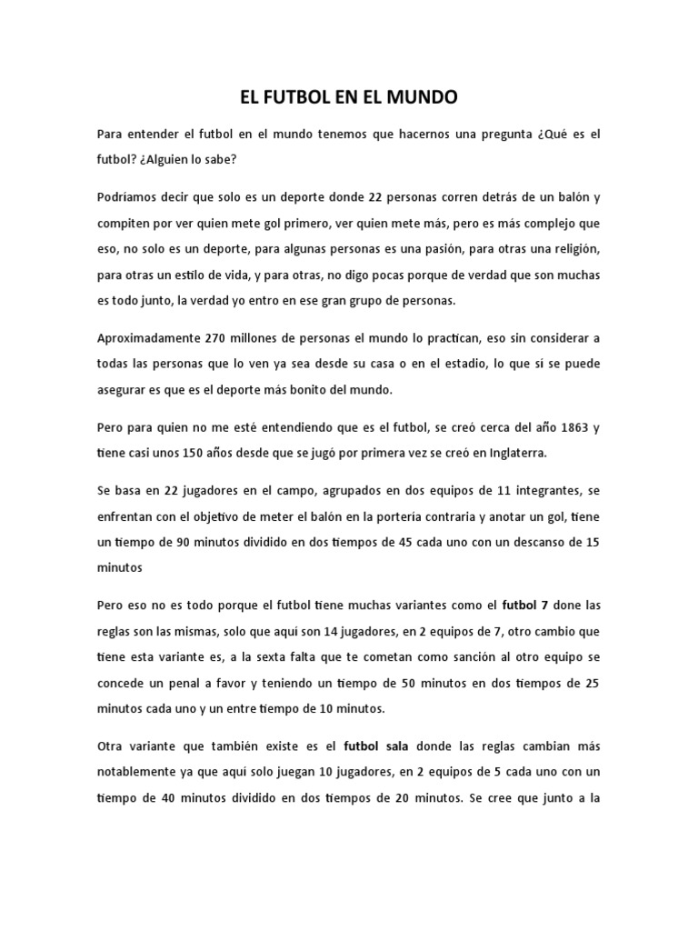 El Futbol en El Mundo | PDF | Asociación de Futbol | FIFA Copa del Mundo