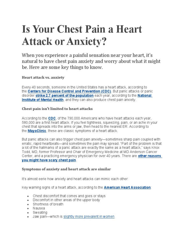 Is Your Chest Pain A Heart Attack or Anxiety PDF Panic Attack