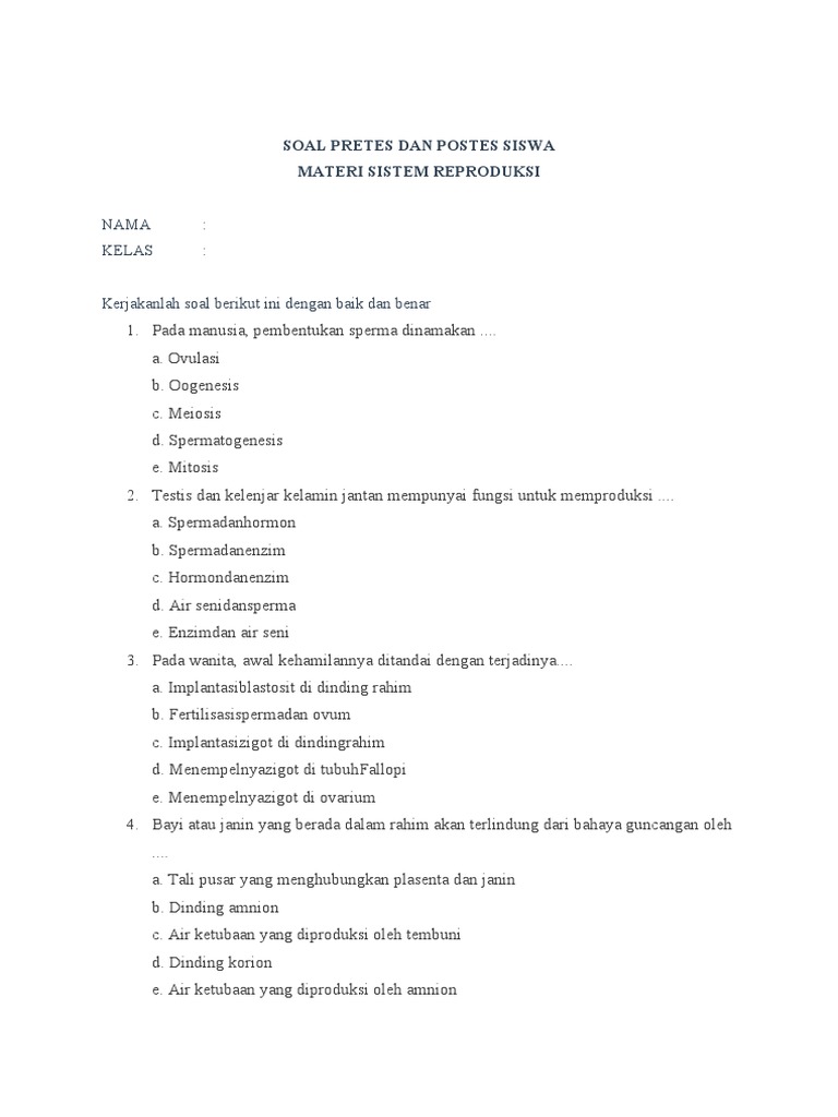 SOAL PRETES DAN POSTES SISWA Fix | PDF