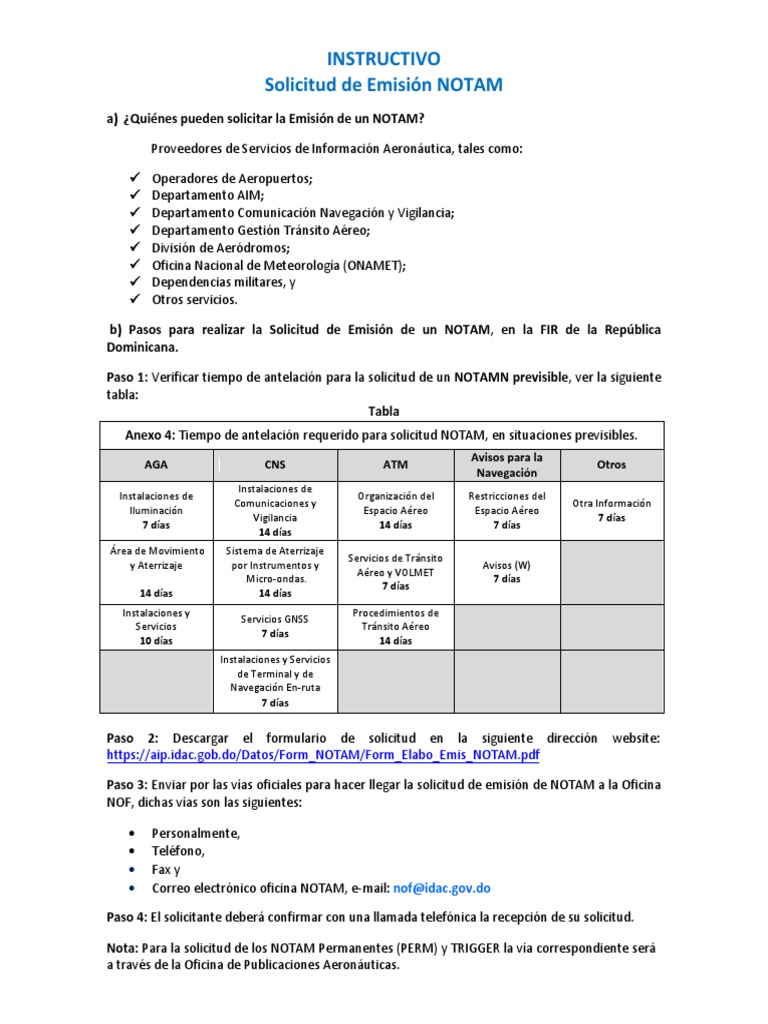 Solicitud de Emisión de NOTAM en RD | PDF | Aeropuerto | Aviación