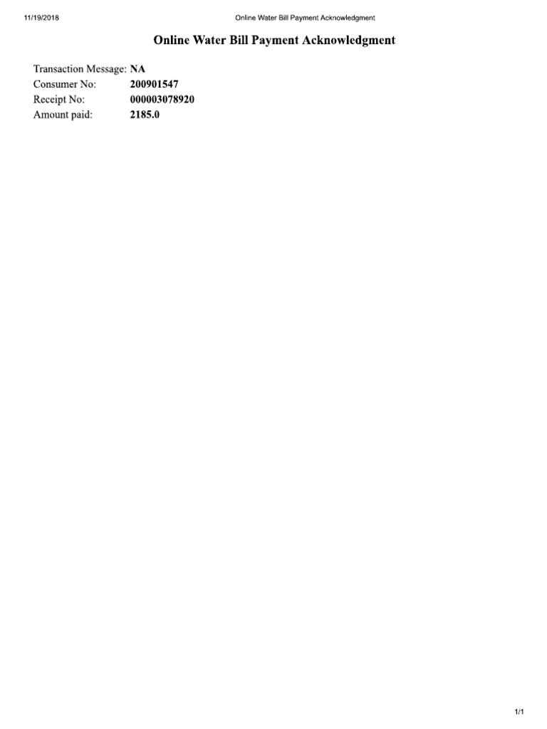 Water Bill Payment Receipt November 2018 PDF