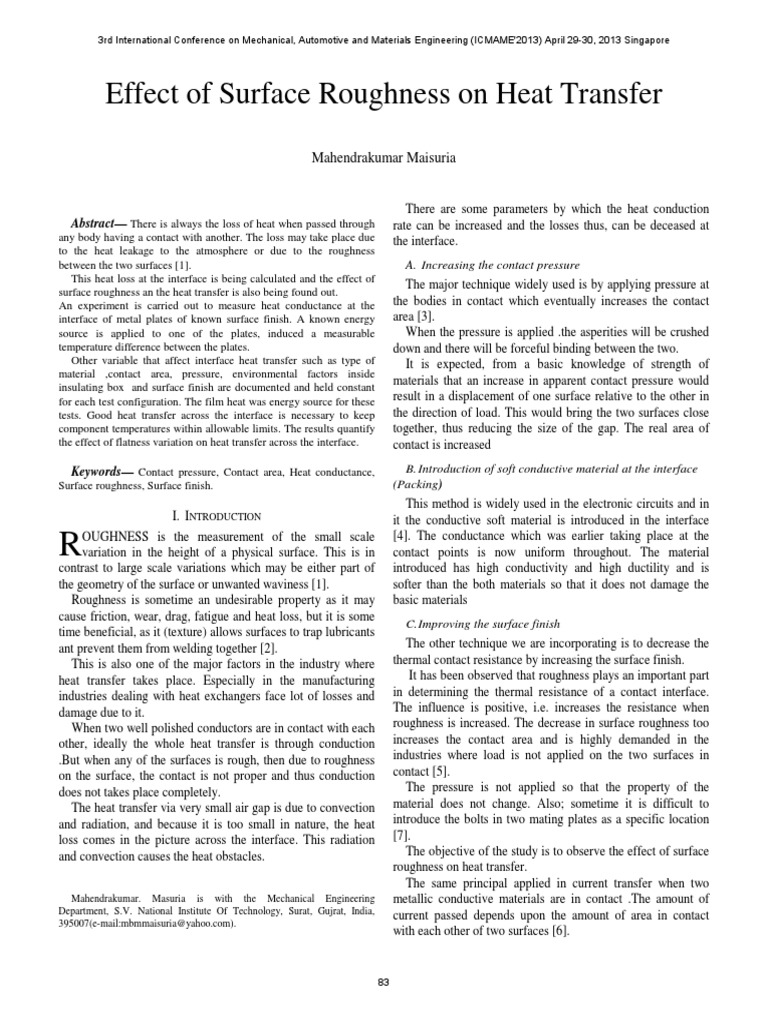 Effect of Surface Roughness On Heat Transfer Mahendrakumar Maisuria