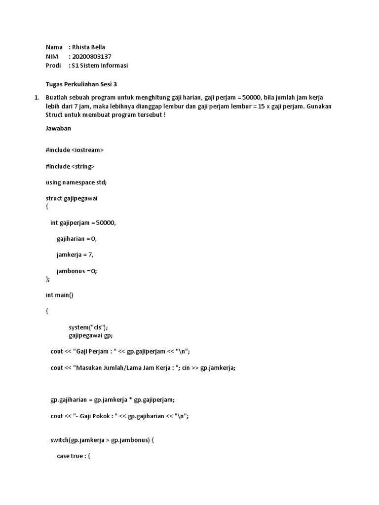Program Gaji dan Data Mahasiswa C++ | PDF