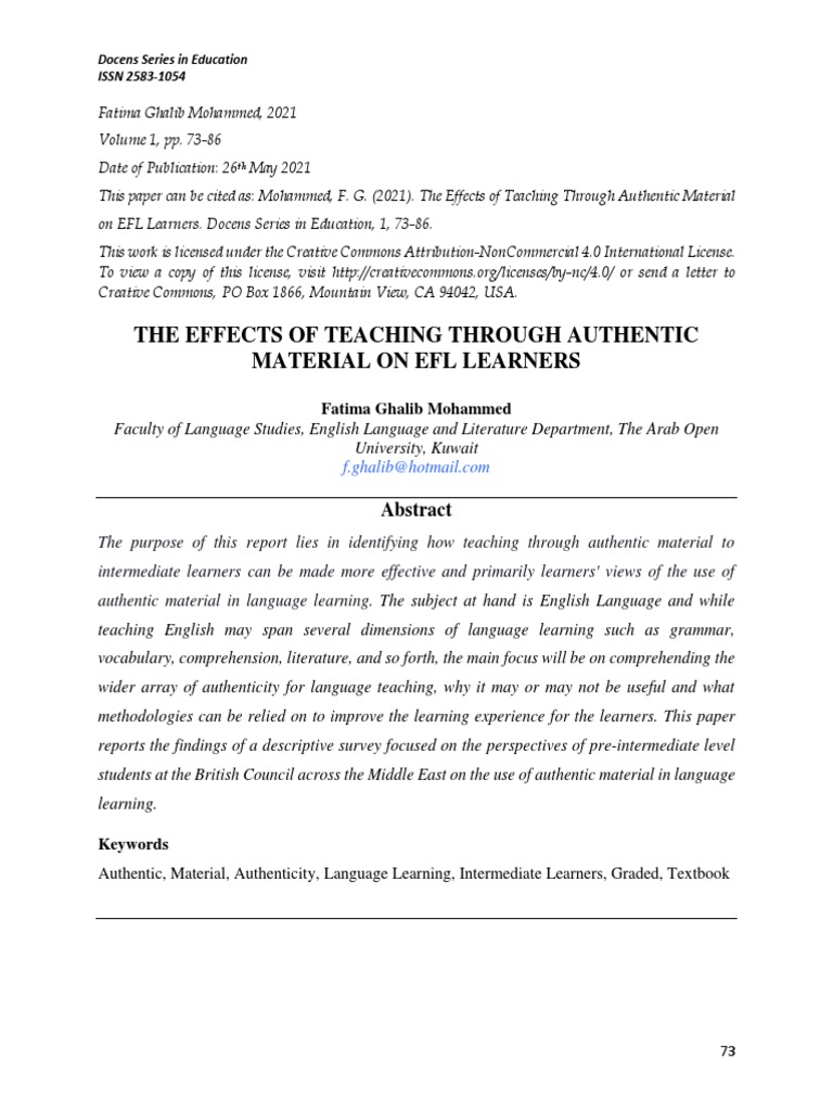 Authentic Materials in EFL Teaching | PDF | English As A Second Or ...