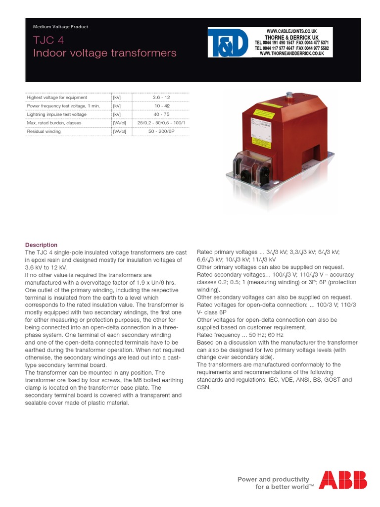ABB TJC 4 Indoor Voltage Transformers | PDF | Transformer | Insulator ...