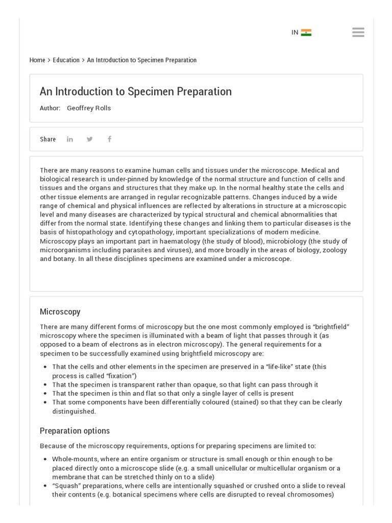 Specimen Preparation for Microscopy | PDF | Histopathology | Biopsy