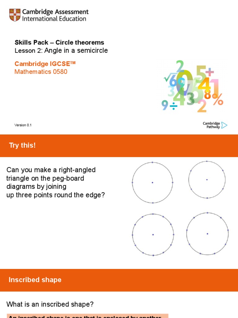 Angle in A Semicircle: Skills Pack - Circle Theorems | PDF