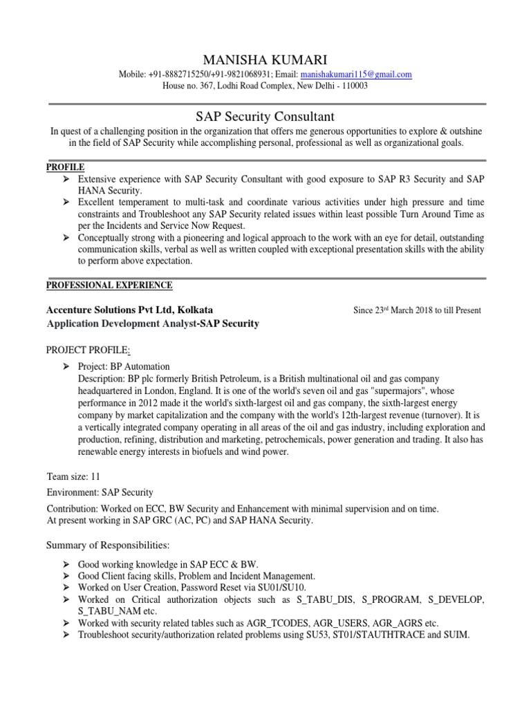 Manisha Kumari: Accenture Solutions PVT LTD, Kolkata - SAP Security ...