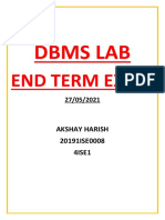 Dbms Lab: End Term Exam