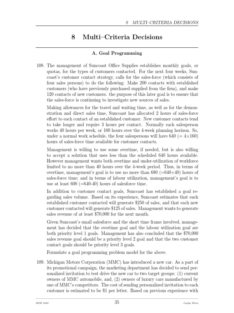 Goal Programming in Multi-Criteria Decisions | PDF | Advertising | Sales