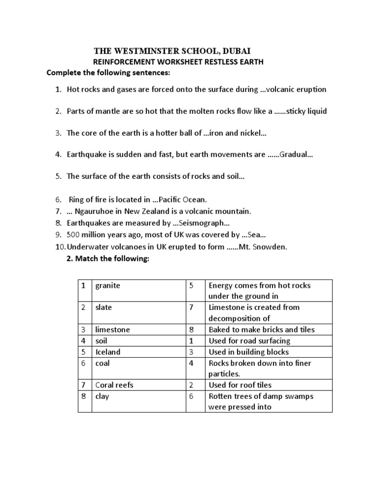 Restless Earth Worksheet for Students | PDF