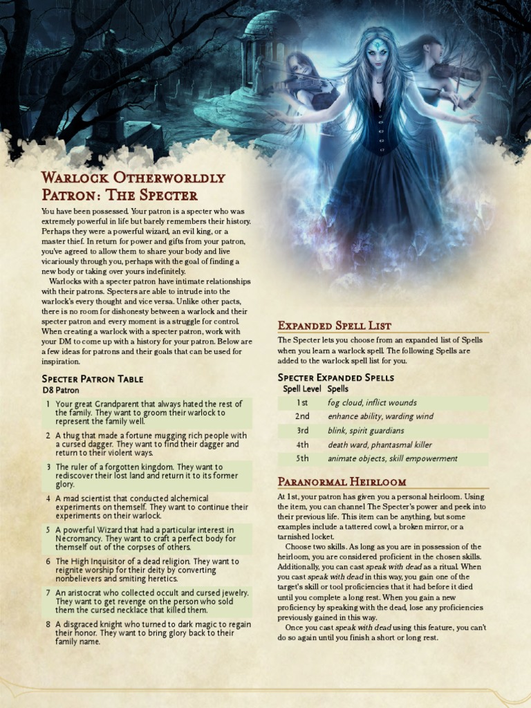 Warlock Otherworldly Patron: The Specter: Expanded Spell List | PDF | Law
