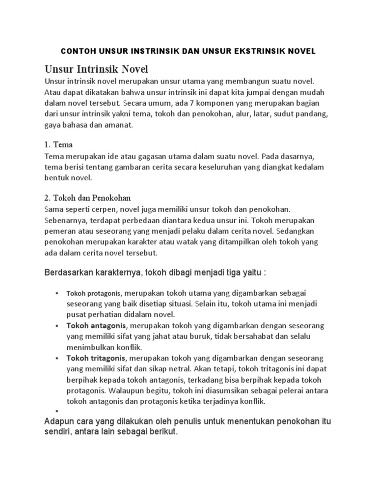 Contoh Unsur Instrinsik Dan Unsur Ekstrinsik Novel PDF
