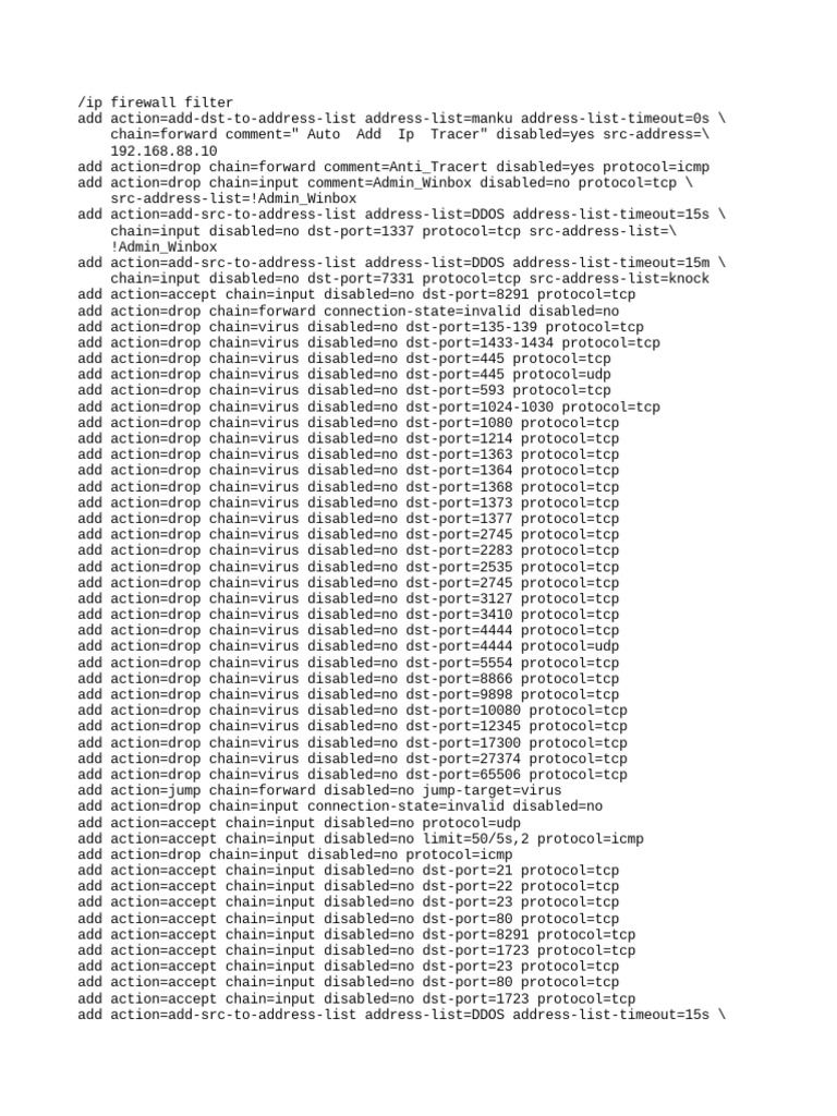 MikroTik Firewall Filter Rules Guide | PDF | Security Engineering ...