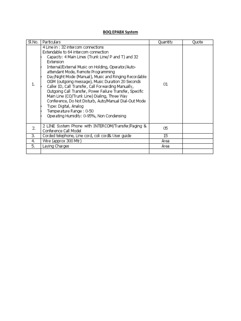 BOQ - EPABX - System 1 | Download Free PDF | Telephone | Oral Communication