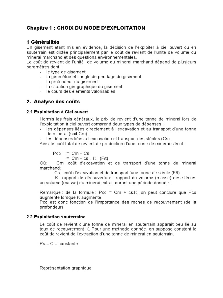 Modes d'Exploitation Minérale Souterraine | PDF | Exploitation minière ...