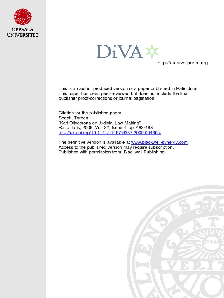 Karl Olivecrona On Judicial LawMaking T. Spaak 2009 PDF