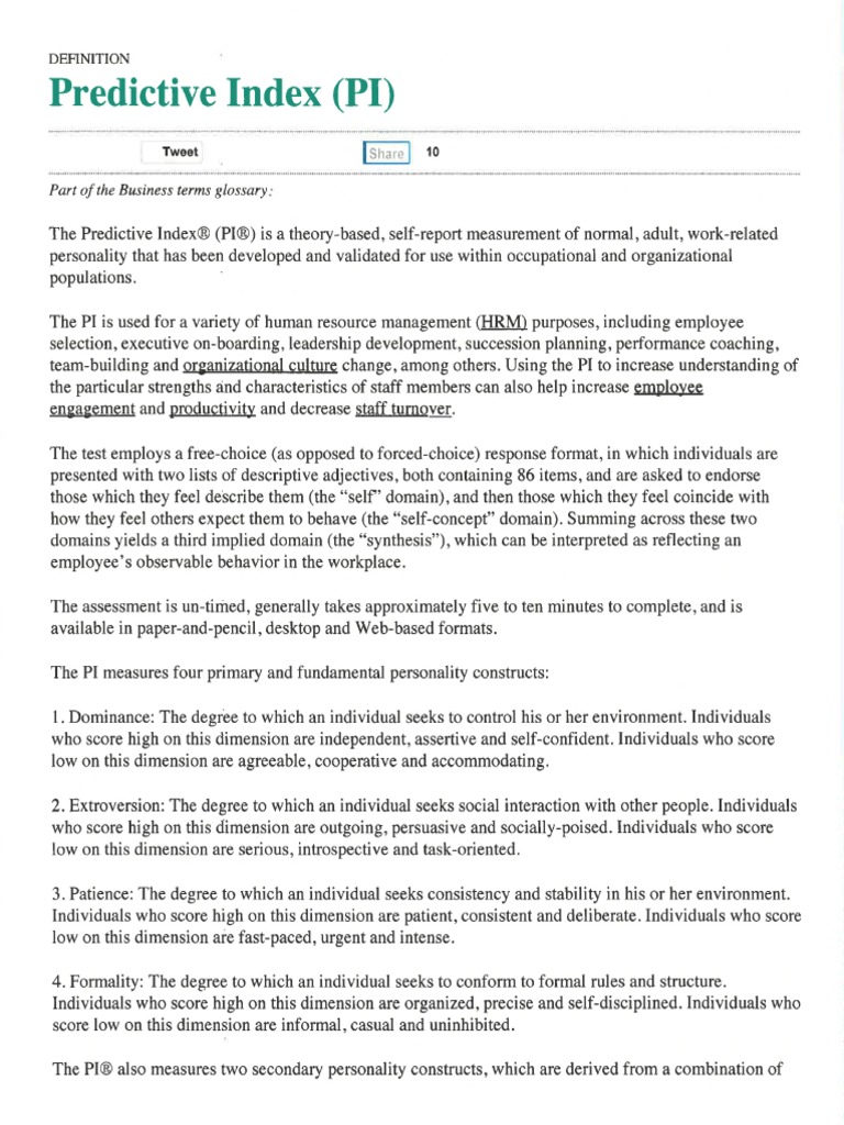 Predictive Index - How To Do Self Assessment | PDF