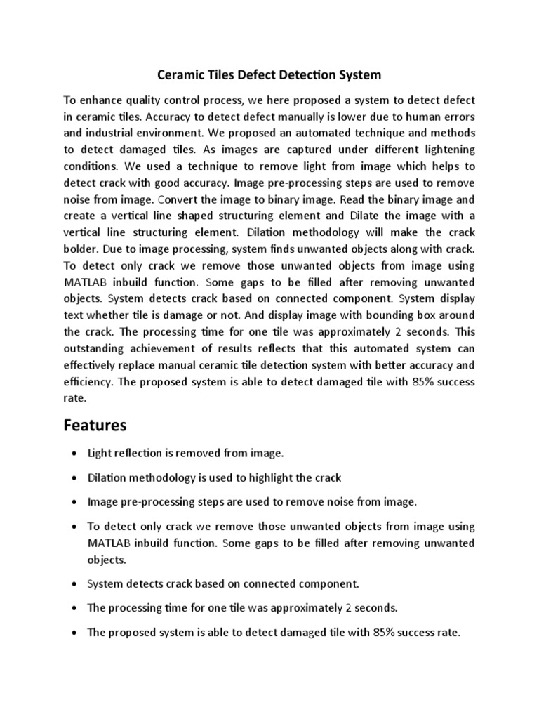 Features: Ceramic Tiles Defect Detection System | PDF