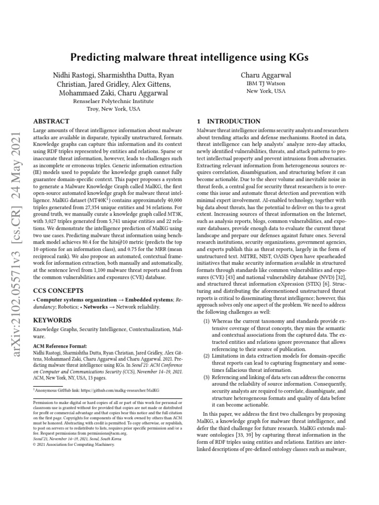 Predicting Malware Threat Intelligence Using KGs | PDF | Malware ...