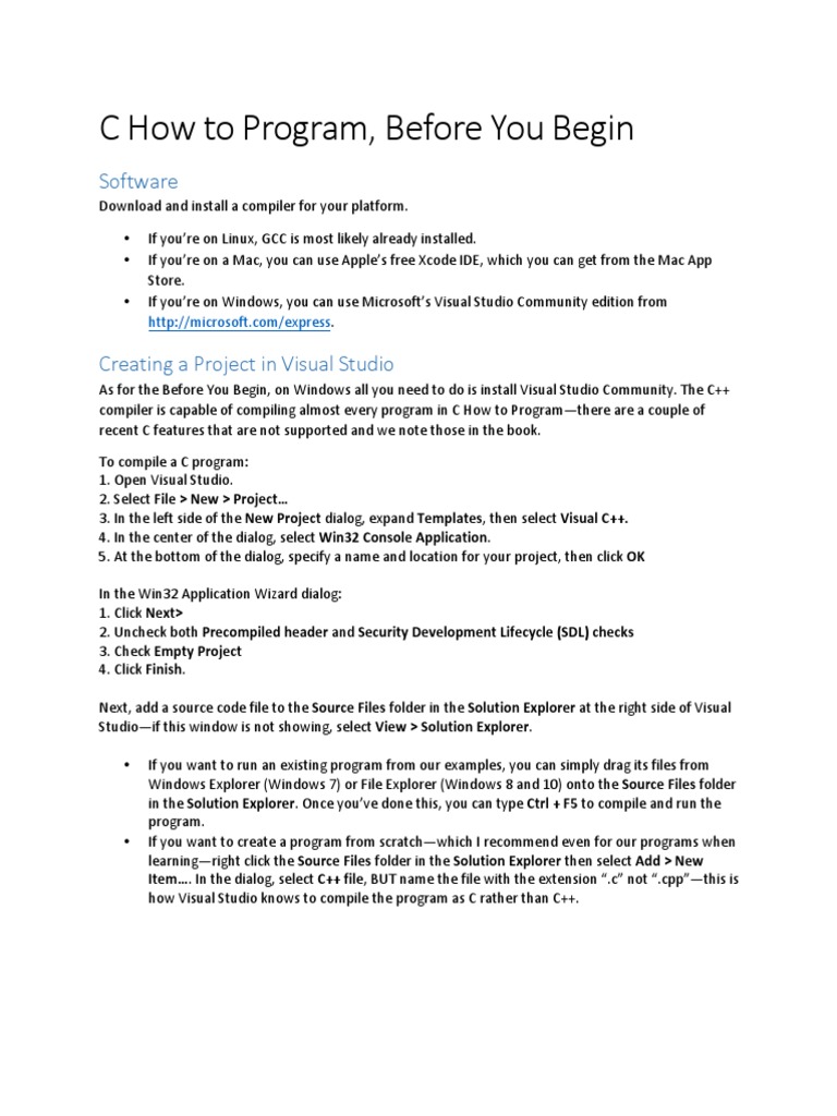 C How To Program 8e Before You Begin | PDF | Computer File | Microsoft ...