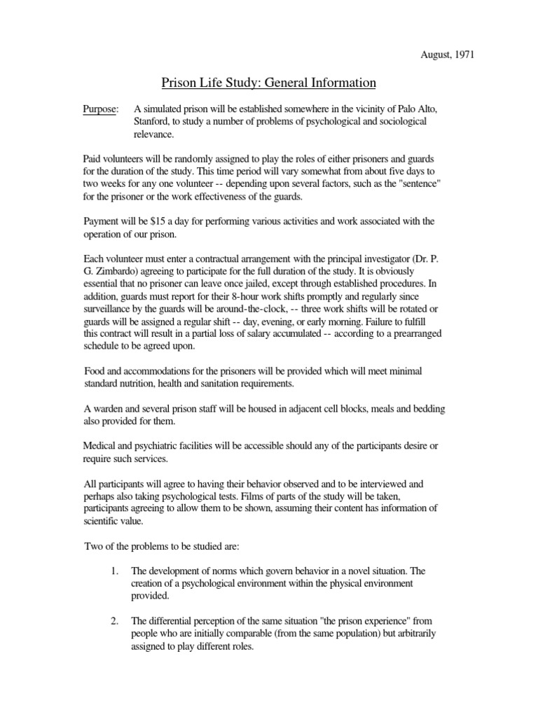 Prison Life Study General Information | PDF | Prison | Psychology
