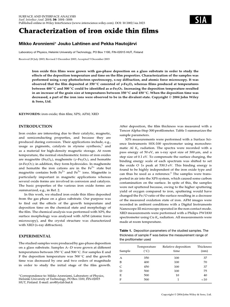 Characterization of Iron Oxide Thin Films | PDF | X Ray Photoelectron ...
