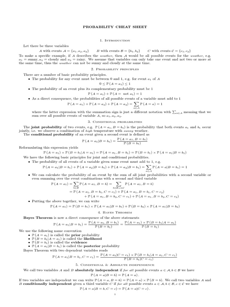 Probability Cheat Sheet Overview | PDF | Probability | Probability And ...