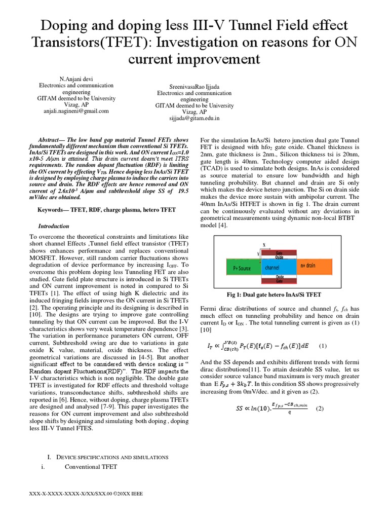 Doping and Doping Less IIIV Tunnel Field Effect Transistors (TFET