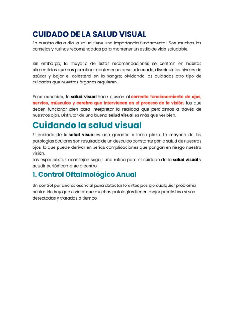 Cuidado de La Salud Visual | PDF | Ojo humano | Percepción visual