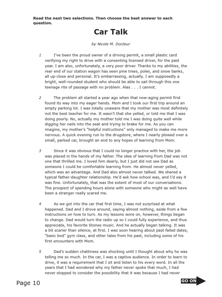 Car Talk Read The Next Two Selections. Then Choose The Best Answer To Each PDF