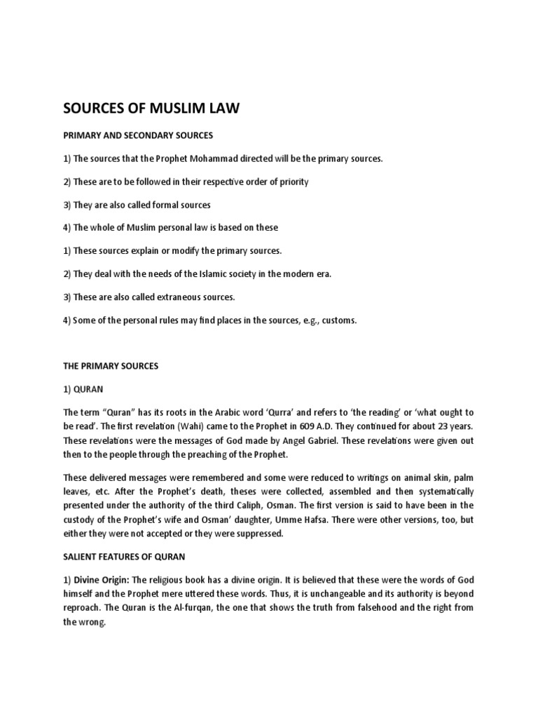 Sources of Muslim Law PDF Precedent Sharia