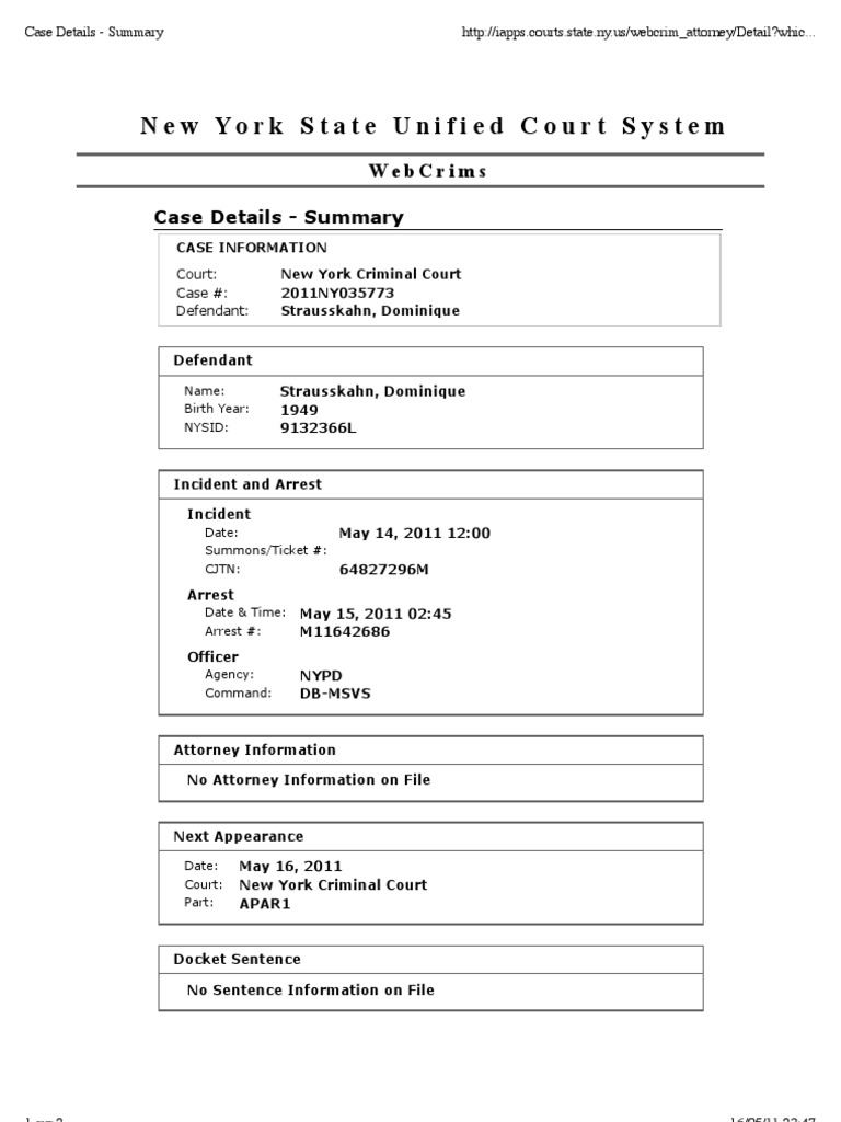 New York State Unified Court System Case Details Summary PDF