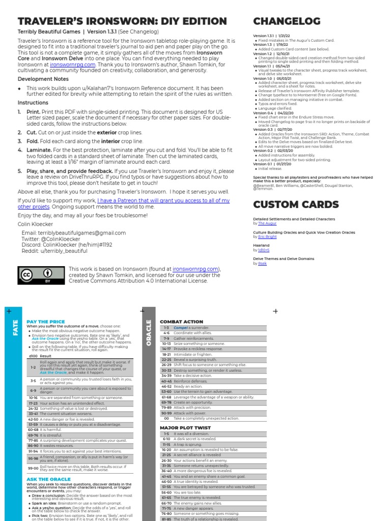 Traveler'S Ironsworn Diy Edition Changelog The Augur PDF Tabletop