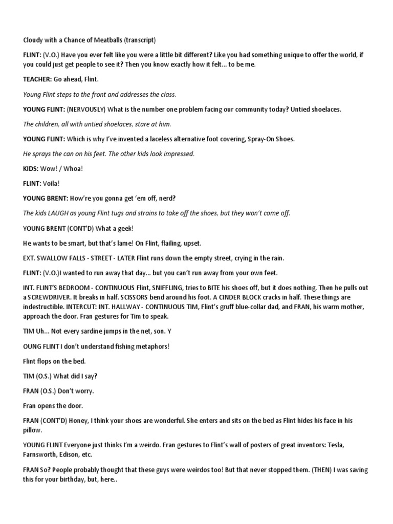 Cloudy With A Chance of Meatballs Transcript | PDF | Art | Mystery ...