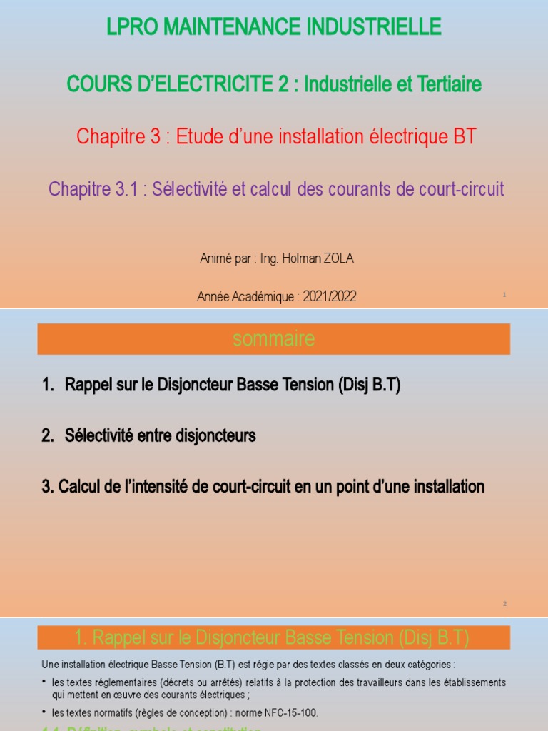 Diapo 3.1 - Etude D'une Installation BT | PDF | Biens manufacturés ...