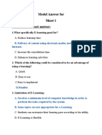 Model Answer For Sheet 1 Choose The Correct Answer:: 1.what Specifically E-Learning Good For?