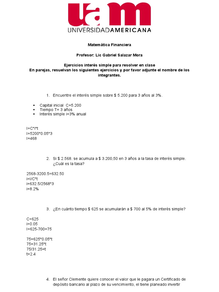 Ejercicios de Interés Simple en Finanzas | PDF | Economias | Dinero